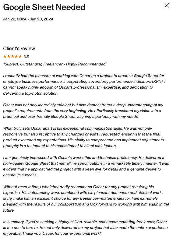 Upwork Feedback screenshot 13