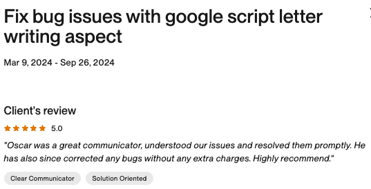 Upwork Feedback screenshot 9